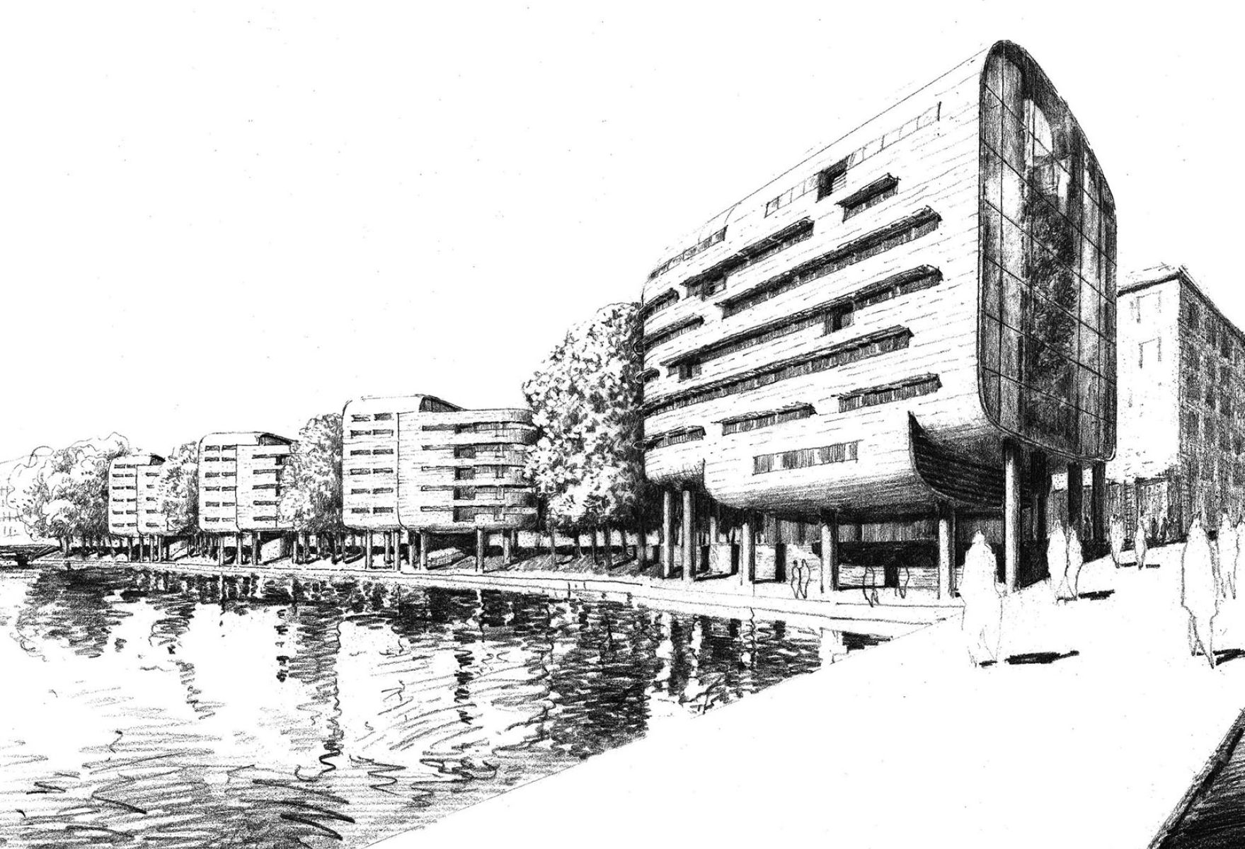 Wohnen und Arbeiten am Alsterfleet, Hamburg 1997 (2.Preis)